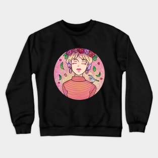 Aesthetic Anime Girl With bird on Shoulder Crewneck Sweatshirt